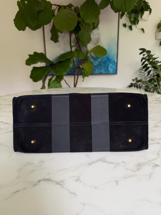 Clare V Suede Simple Tote with Racing Stripes Matte Black with Strap - Picture 7 of 14
